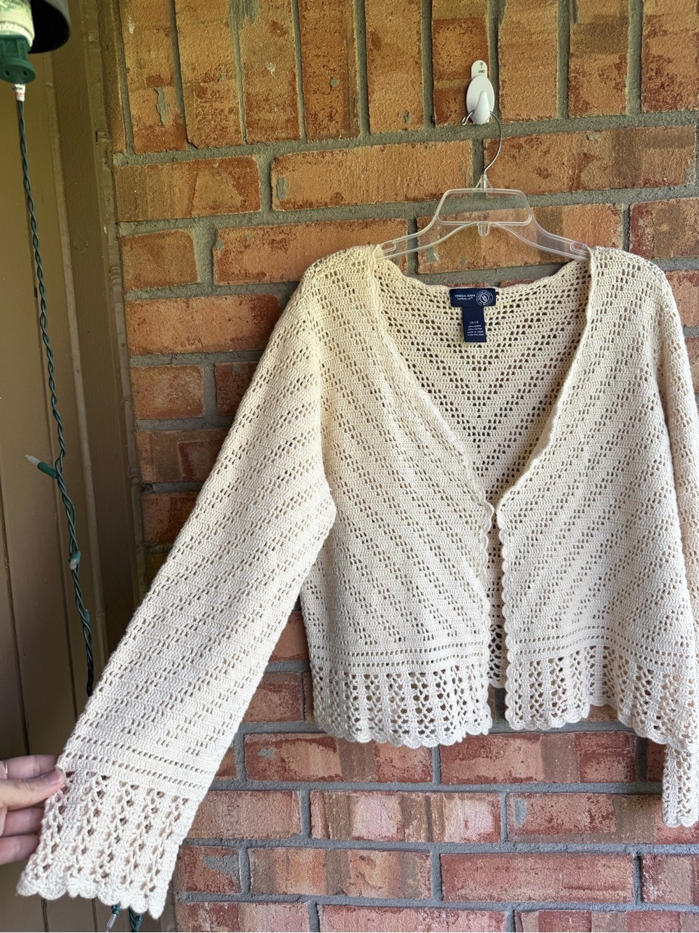 Vintage Y2K Venezia Jeans Cream Crochet Knit Openwork Cardigan 1X Cottage Boho - Picture 2 of 6